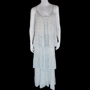 NWT Samsoe Samsoe Womens Large White Pleated Blue Polka Dot Maxi Dress Tatiana